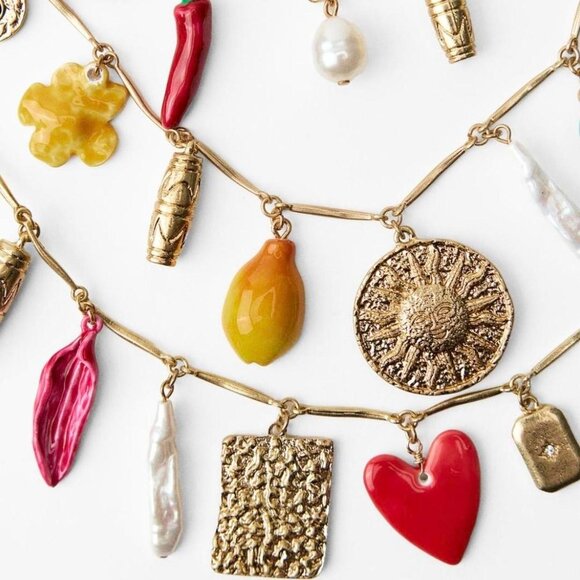 NWT ZARA 2024 3-Pack of Multi-Charm Necklaces Long Gold-Color/Colorful 1856/070 - Picture 4 of 9